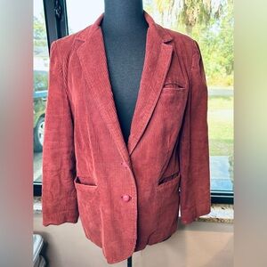 Paul Shaw Vintage Women's Red Corduroy Blazer Minimalist Retro Look Career